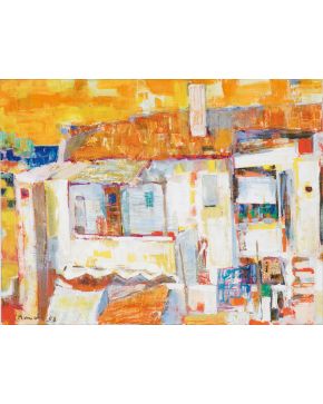 2006-JEAN-JACQUES MORVAN (París 1928-2007) Casas. 1958 Acrílico sobre papel Firmado y fechado 1958 Medidas:47,8 x 61,5 