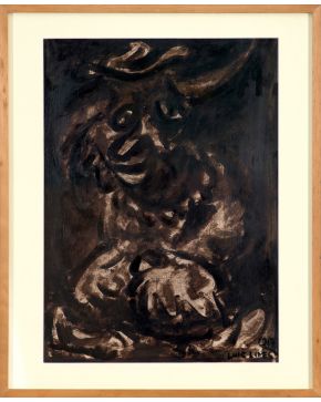 2014-LUIS LIMÉS (Vigo1922-2011 ) Mascarón con cornos . 1967Óleo y acrílico sobre papelFirmado y fechado 1967También al dors