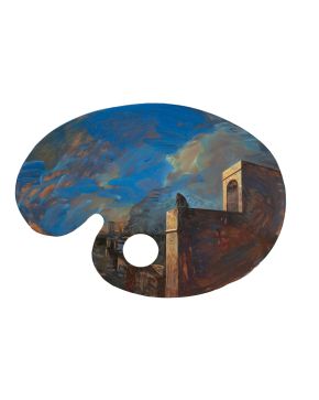 2018-CLARA GANGUTIA (San Sebastián 1952) Sin título. 1991Óleo sobre paleta de pintor Firmado, fechado y dedicado Para Enrique 