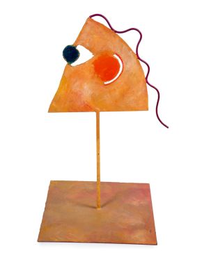 2009-GINÉS SÁNCHEZ-HEVIA (Madrid 1947) Perfil con ojo azul Óleo sobre hierro Pieza única Medidas: 93 x 63 x 50, 5 cm.