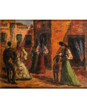 338-ARTURO SOUTO FEIJOO ((Pontevedra,1902 - Ciudad de México, 1964)  Día de fiesta Óleo sobre lienzo.  Firmado. Medidas: 79 x 9