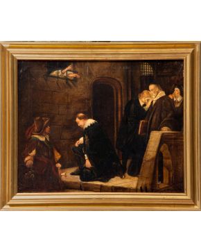 313-ESCUELA CENTROEUROPEA S.XIX “Escena Histórica” Óleo sobre lienzo. Medidas: 52 x 65 cm.