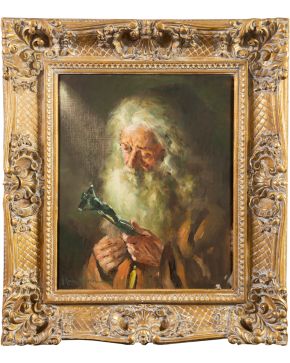 322-JOSÉ CRUZ HERRERA (La Línea de la Concepción, 1890 - Casablanca,1972) El Ermitaño Óleo sobre lienzo. Firmado. Medidas: 63 x