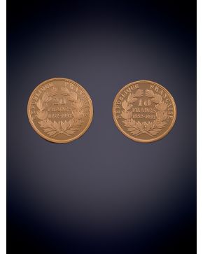 1072-LOTE DE DOS MONEDAS: 10 FRANCOS  1852-1992 Y 20 FRANCOS 1852-1992