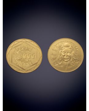 1084-MONEDAS FRANCESAS DE CURSO LEGAL 1000 EUROS MARIANNE 2017 Y 2018
