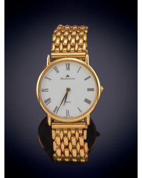 1093-MAURICE LACROIX" RELOJ DE PULSERA CON CAJA EN ORO AMARILLO DE 18K. MOVIMIENTO SUIZO DE CUARZO. Esfera blanca con numerac