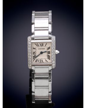 1104-CARTIER TANK FRANCAISE" RELOJ DE PULSERA PARA SEÑORA. CAJA CON BRILLANTES Y BRAZALETE EN ORO BLANCO DE 18K, Nº 651254CD 