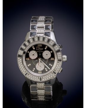 1116-CHRISTIAN DIOR MODELO CHRYSTAL" RELOJ DE PULSERA. CAJA Y BRAZALETE EN ACERO Y CERÁMICA NEGRA. MOVIMIENTO SUIZO DE CUARZO