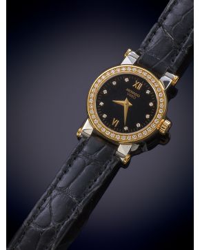 1133-MOVADO" RELOJ DE PULSERA PARA SEÑORA CON CAJA LAMINADA EN ORO AMARILLO BISEL DE BRILLANTES. MOVIMIENTO SUIZO DE CUARZO. 