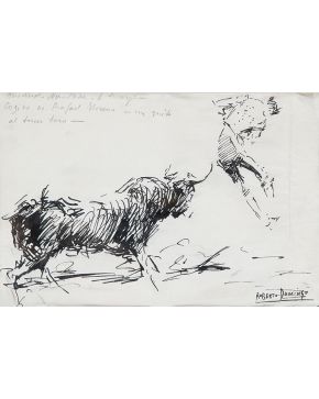 2038-ROBERTO DOMINGO FALLOLA (París, 1883 - Madrid, 1956) La cogida de Rafael Moreno en un quite al tercer tor