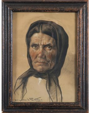 2044-BERNARDINO DE PANTORBA (Sevilla, 1896 - Madrid, 1990) "Retrato de anciana con pañuelo negro" 1934