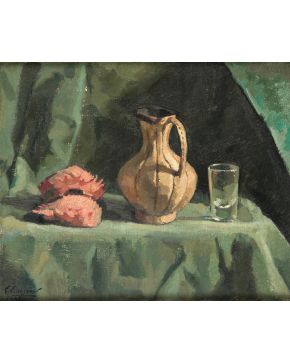 27-MANUEL LÓPEZ VILLASEÑOR (Ciudad Real 1924 - Madrid 1996) Bodegón . 1968 Óleo sobre lienzo Firmado y fechado 