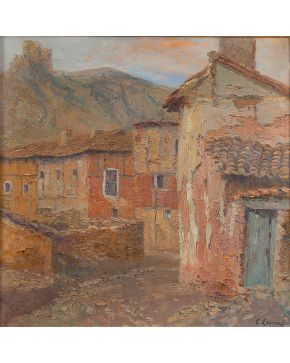 2020-CARLOS LEZCANO (Madrid 1871-1929) “Calle de Albarracín” Óleo sobre lienzo Medidas: 60 x 69 cm. 