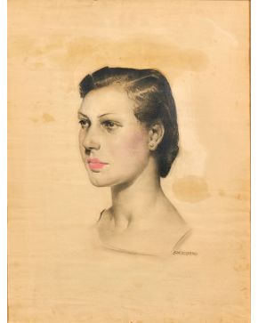 2011-JOSÉ BARDASANO (Madrid 1910-Madrid 1979) Retrato de dama  Pastel y carboncillo sobre papel Firmado Medi