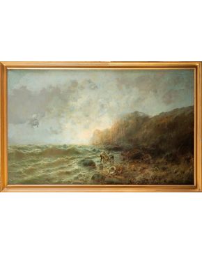 359-JOSÉ NAVARRO LLORENS (Valencia, 1867-Godella, 1923) Naufragio  Óleo sobre lienzo Firmado y fechado en 1896.