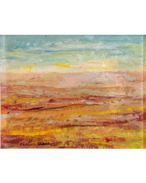2006-MIGUEL CANTÓN CHECA (Almería 1928 - 2004) Paisaje  Acrílico sobre papel adherido a tablex Firmado Medi