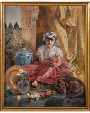 315-CARLOS MÜLLER-COBURGO Odalisca niña  Óleo sobre lienzo. Medidas: 125 x 100 cm. 