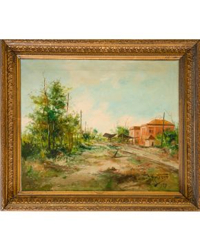 417-JOSÉ MONTENEGRO CAPELL (Cádiz, ca. 1853-Jerez de la Frontera, 1929) Estación de tren  Firmado en  Jerez, 1919 