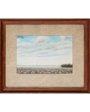 4-FLORENCIO MOLINA CAMPOS (Buenos Aires 1891-1959) Las puntas del norte  Témpera y pastel sobre papel adherido a