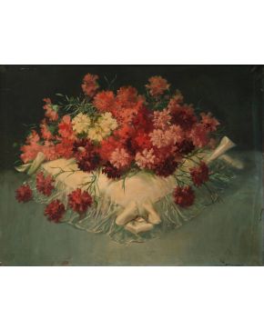 2040-FERNANDO GARCÍA CAMOYANO (1867-1930) Bodegón con flores  Óleo sobre lienzo. Firmado. Medidas: 75 x 100 