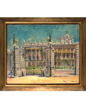 10-XAVIER BLANCH (Barcelona 1918-Madrid 1999) Vista del Palacio Real de Madrid  Óleo sobre lienzo Firmado Me
