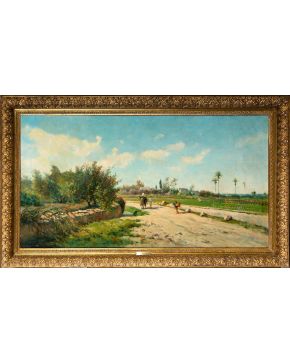5-ENRIQUE CASANOVAS (Zaragoza 1850-Madrid 1913) Paisaje valenciano  Óleo sobre lienzo Firmado en Valencia Me