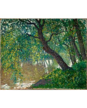 3-RAYMOND THIBÉSART (Francia 1874-1968) Arboleda  Óleo sobre lienzo Firmado Medidas: 54 x 65 cm. 