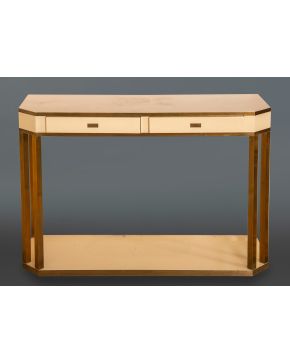 364-JEAN CLAUDE MAHEY, FRANCIA, años 70. Consola en latón lacado en blanco y metal dorado. Medidas: 83x44x120 cm.