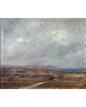 11-MANUEL GONZÁLEZ SANTANA (Alicante 1904-1994) Lluvia en Cabo Blanco, Alicante  Óleo osbre lienzo Firmado  Llu