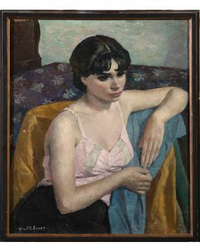 19-JOSEP MARÍA MALLOL SUAZO (Barcelona 1910-1986) Retrato  Óleo sobre lienzo Firmado Medidas: 65 x 54,5 cm. 