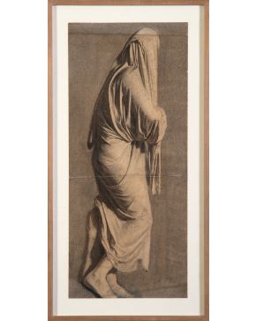 24-ESCUELA ORIENTALISTA (S. XIX) Figura caminando  Lápiz y carboncillo sobre papel Medidas: 54,5 x 23,5 cm.  