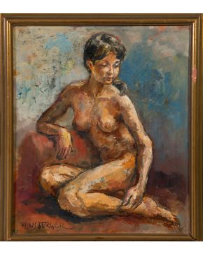 2008-ALEXIS HINSBERGER (Cartagena, 1907-París, 1996) Desnudo femenino  Óleo sobre lienzo. Medida: 55x46 cm. 