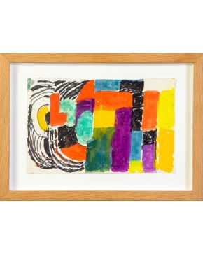 49-SONIA DELAUNAY (Gradizhsk 1885-París 1979) Projet de carte de vœux pour Madame Georges Pompidou .c. 1978 Gouach