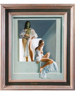 300-CELEDONIO PERELLON CARDONA (1926-2015) “Dos desnudos femeninos” Óleo sobre lienzo. Medidas: 73 x 60 cm. 