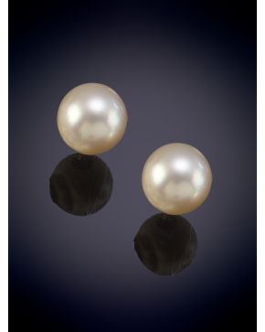 106-ELEGANTES PENDIENTES DE PERLAS AUSTRALIANAS sobre una montura en oro amarillo de