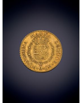 914-MONEDA EN ORO AMARILLO DE 18K FERNADO VI 1758, 8 ESCUDOS.