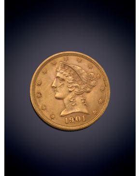919-MONEDA EN ORO AMARILLO DE 18K, 5 DÓLARES EEUU 1901.