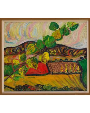 2013-LUCIANO DÍAZ CASTILLA  (Soto de Piedrahita, Ávila 1940) Paisaje con campos arados". c .1970 Óleo sobre lienzo F