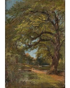 2019-JULIO VILA Y PRADES (Valencia 1873 - Barcelona 1930)  Bosque"  Oleo sobre lienzo adherido a tabla  Firmado 