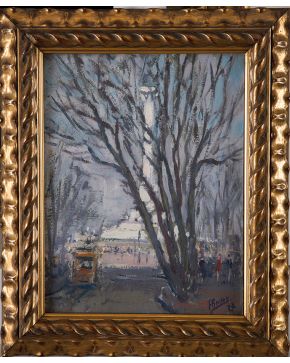 2014-ESCUELA FRANCESA. PPS. S. XX  Calle de París" 1927 Óleo sobre lienzo. Firmado "F. Bellet" Medidas: 35 x 2