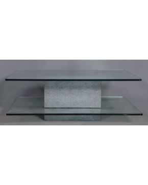 328-Mesa de centro en cristal con base en metal cuadrada