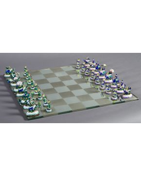 325-Original ajedrez hindú con piezas esmaltadas