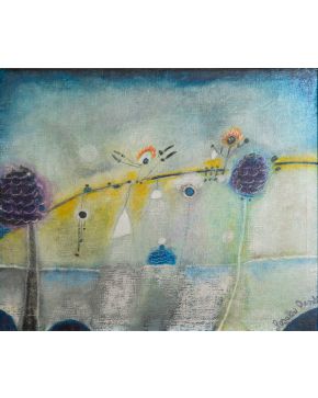 2002-ROSALIA DANS (1958) Jardín" Óleo sobre lienzo Medidas: 44x53 cm. "