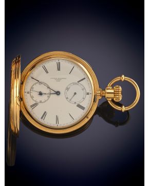 924-RELOJ DE BOLSILLO SABONETA VICTOR KULLBERG" LONDON 2520. CAJA EN ORO AMARILLO DE 18K. Movimiento mecánico manual. Esfera de porcelana blanca. Con 