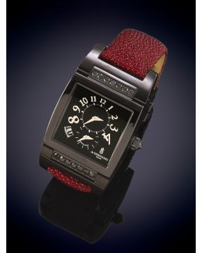 933-DE GRISOGONO" EDICIÓN LIMITADA CON DOBLE HUSO HORARIO, UNO DF. RELOJ DE PULSERA PARA SEÑORA. CAJA EN ACERO NEGRO CON DIAMANTES NEGROS Y MAQUINARIA