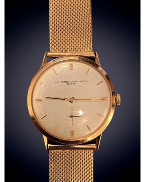 938 A-VACHERON CONSTANTINE GENEVE CAJA Y BRAZALETE MALLA EN ORO AMARILLO DE 18K MOVIMIENTO MECÁNICO MANUAL, ESFERA CON NUMERACIÓN A TRAZAOS APLICADOS 