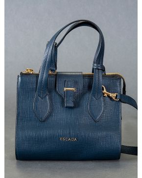 986-ESCADA Bolso en piel azul marino con asas, en forma de cartera.