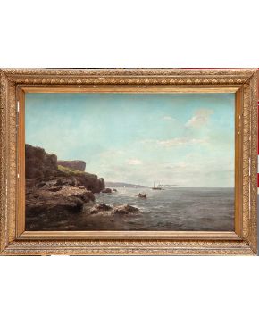 2039-ALFRED GODCHAUX (Francia, 1835-1895)  Paisaje costero" Óleo sobre lienzo.