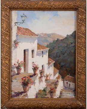 2037-JOSÉ ARPA PEREA (Carmona, 1858-Sevilla, 1952) Vista de pueblo" Óleo sobre 