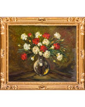 2044-GINO KAROLY (S.XX) "Florero" Óleo sobre lienzo Medidas: 60 x 73 cm. 
